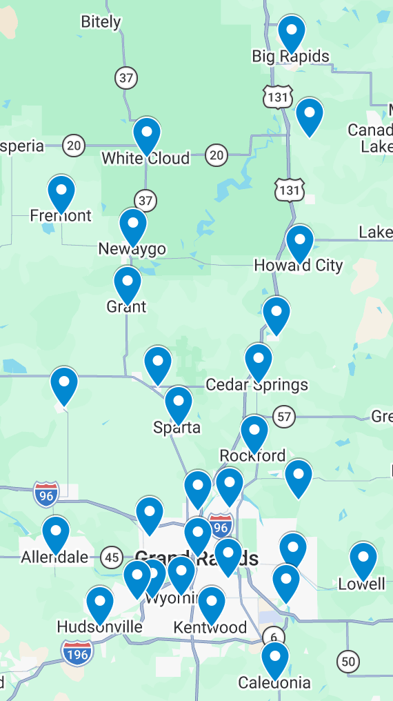 Mitten Moving Tote Co. West Michigan Service Area Map